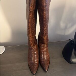 Free People Brown Crocodile Heeled Boots